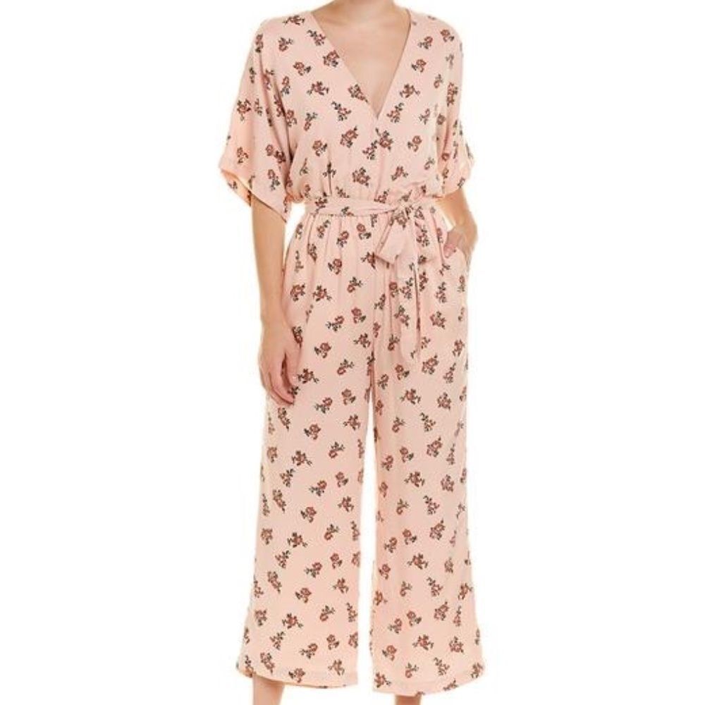 Willow & Clay Jumpsuit Peach Floral Wide Leg Sz 10